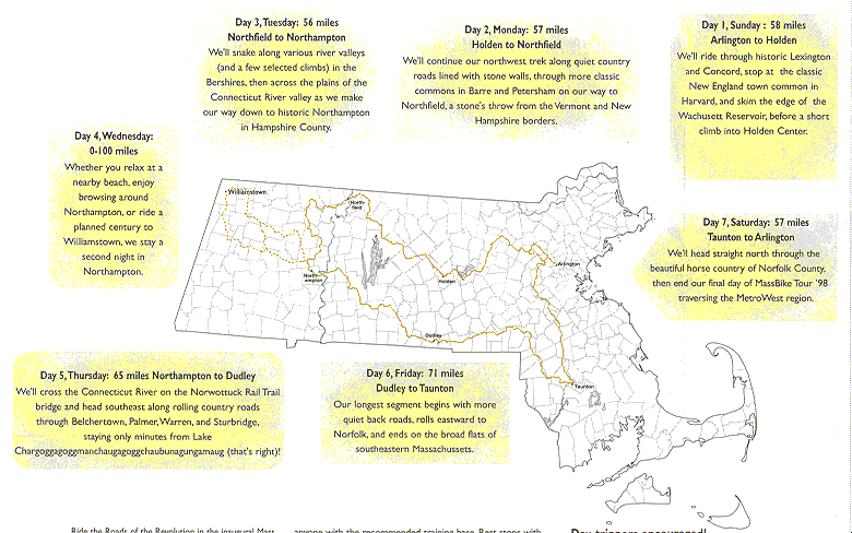 MassBike Tour '98 Map